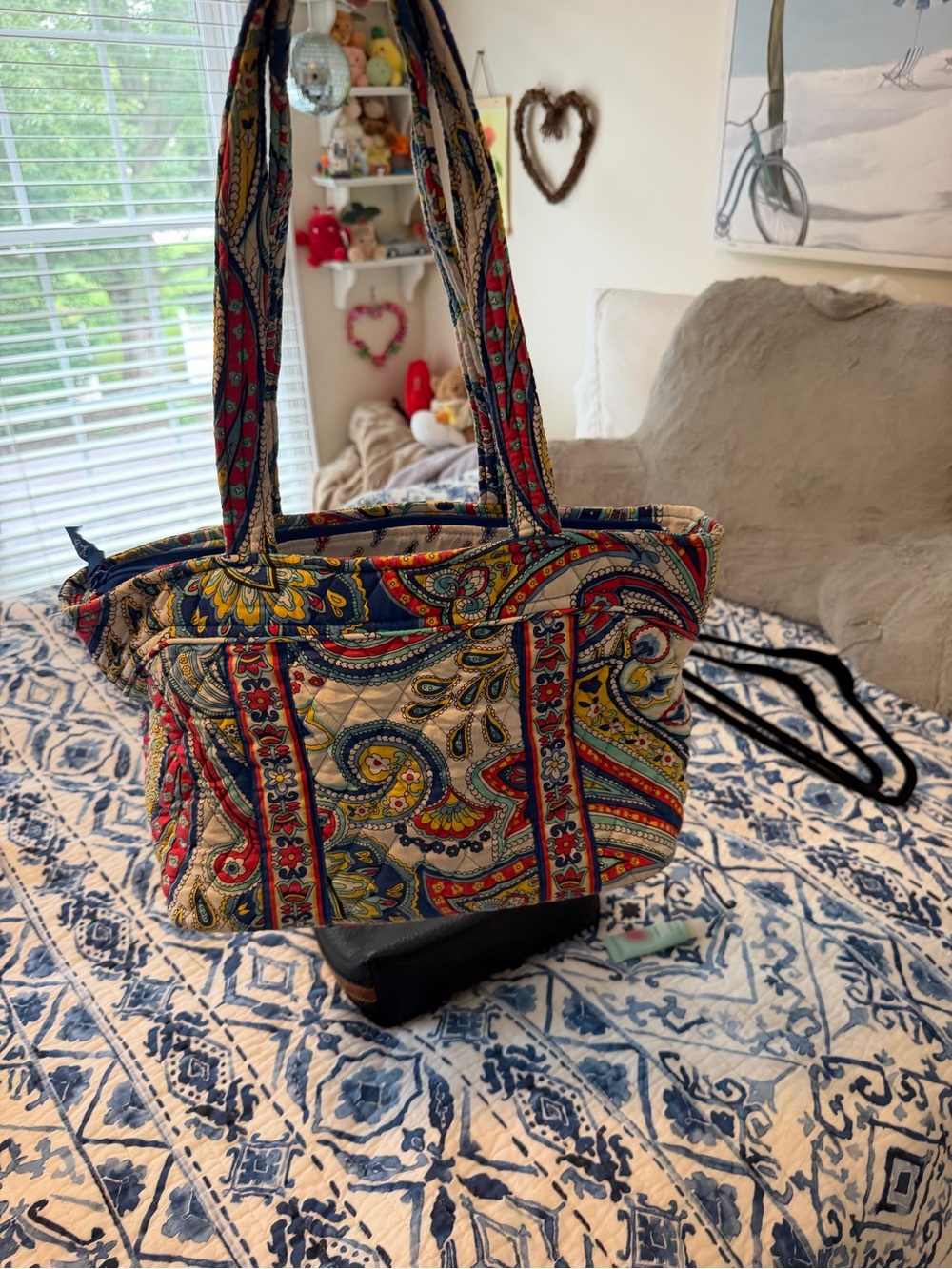 Vera Bradley Quilted Paisley Tote in Cream, Blue & Red